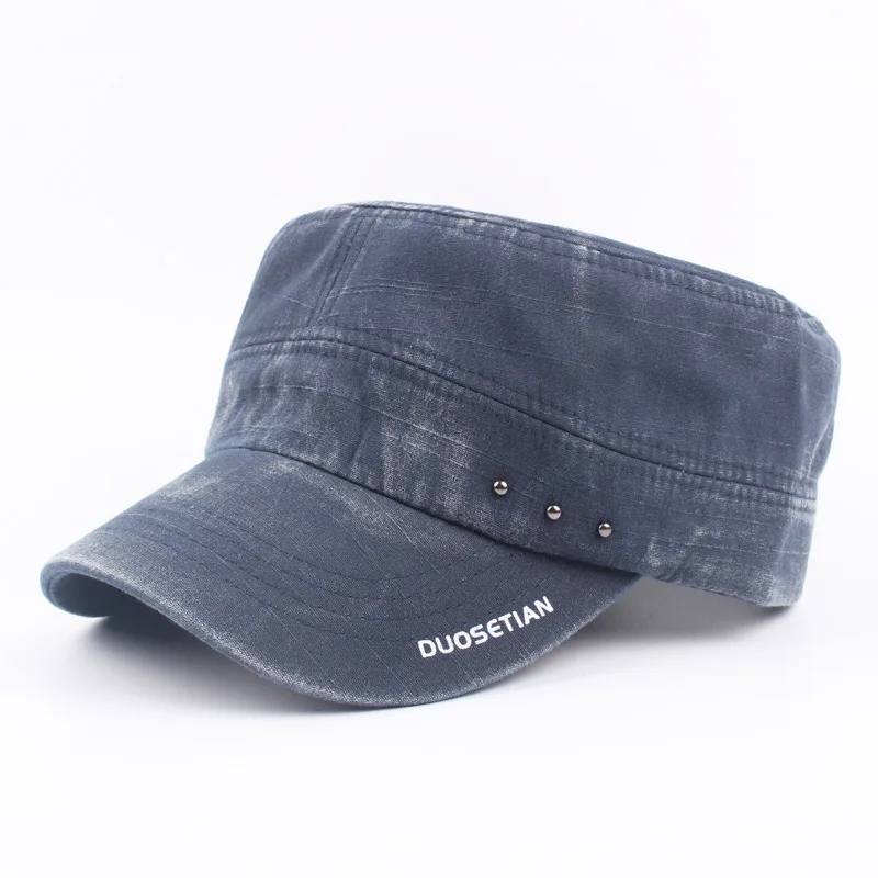 Cotton Denim Flat Cap Men Summer Washed Baseball Cap Army Dad Hat Snapback Bone Male Retro Casual Letter Flat Top Sun Hats