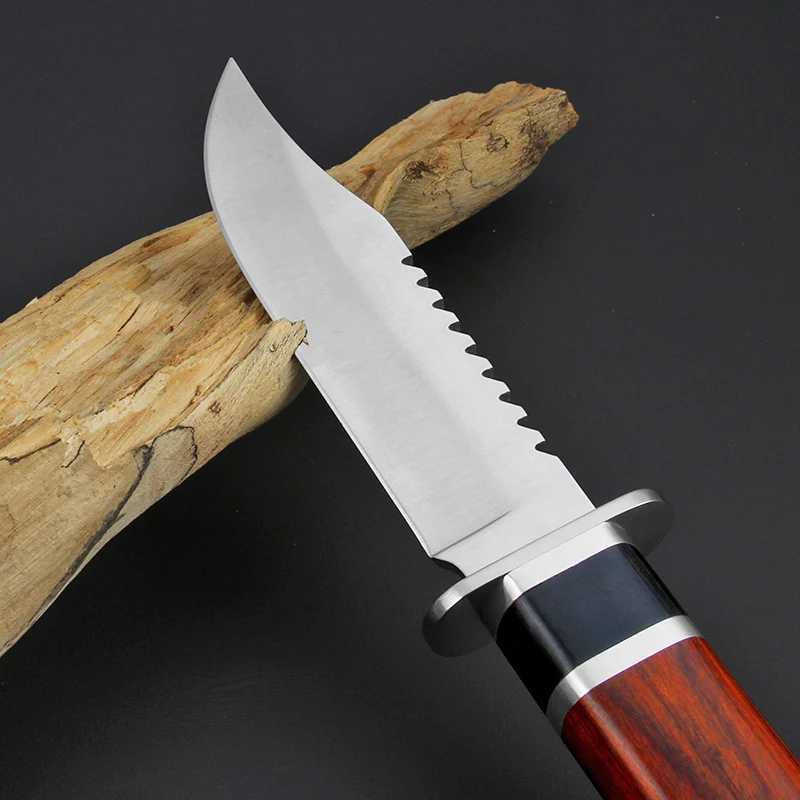 Mengoing Outdoor Hunting Survival Knife 5Cr13Mov Steel Wood Handle Tactical Army Fixed Blade Knives