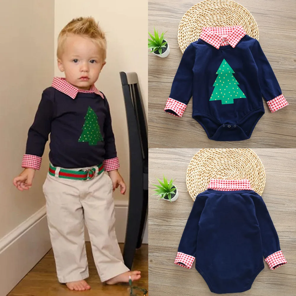 Newborn Christmas long sleeve rompers Baby Boy Girl Plaid Christmas