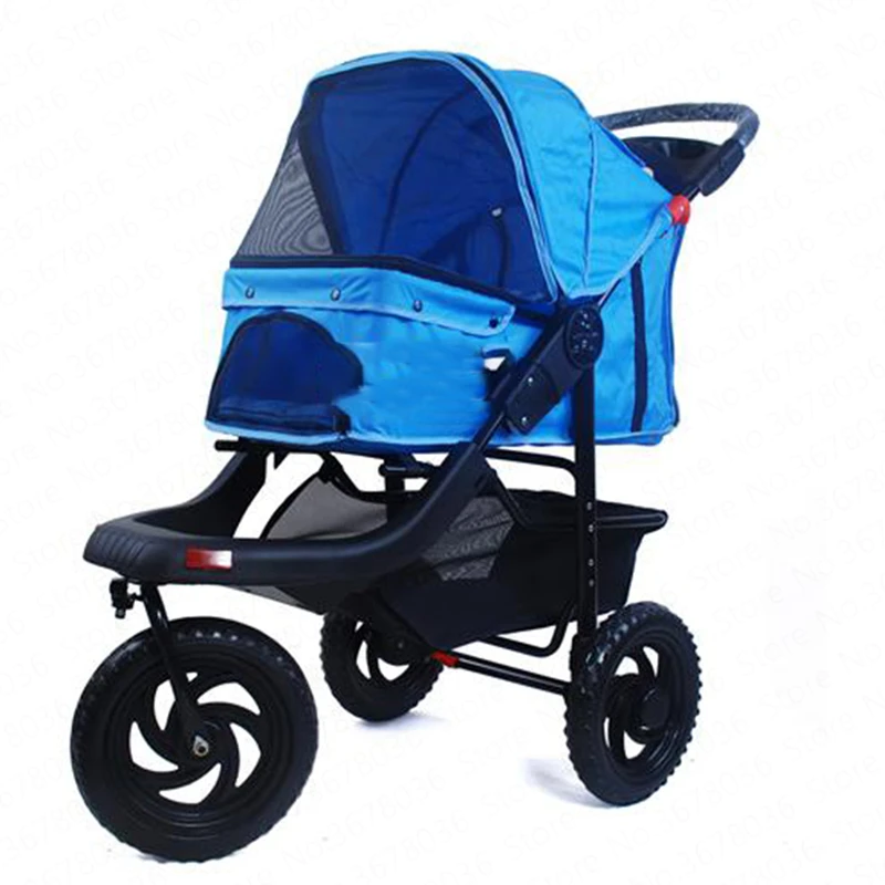 

Blue lightweight folding large and medium-sized pet stroller pet cat dog cart outing supplies