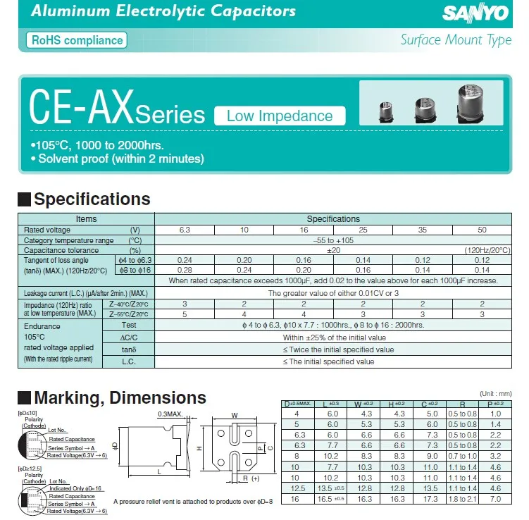 10 шт. 47 мкФ 25 в SANYO AX серии 6,3x8 мм низкое сопротивление 25V47uF 25CE47AX SMD алюминиевый электролитический конденсатор