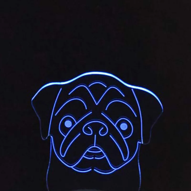 

Creative Gifts 3D Pug Dog Head Modelling Desk Lamp Decor Vision Led Luminaria USB 7 Colors Change Baby Sleep Animal Night Lights