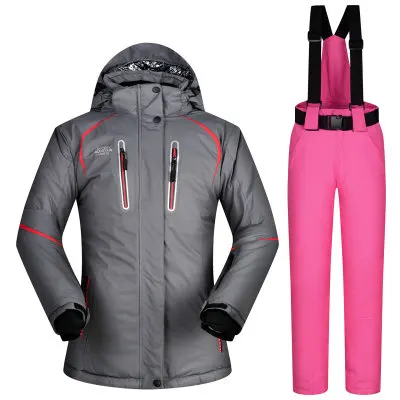 MUTUSNOW женский лыжный костюм лыжный сноуборд куртка брюки супер теплый с капюшоном зимняя одежда брюки ветрозащитный водонепроницаемый пальто брюки - Цвет: color 12