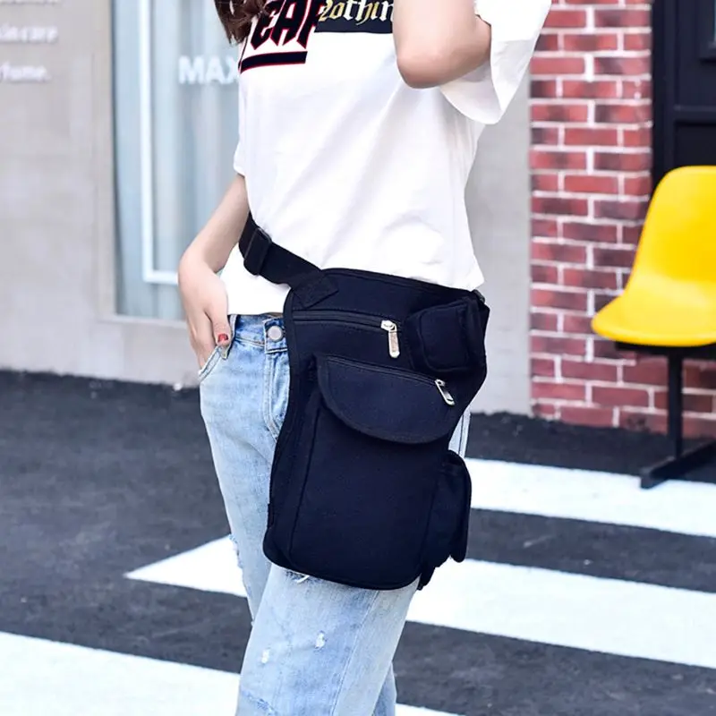 

2018 Men's Canvas Drop Bags Leg Bag Waist Pack Women's Belt Fanny Pack For Work Bicycle and Motorcycle Black Belt Bag