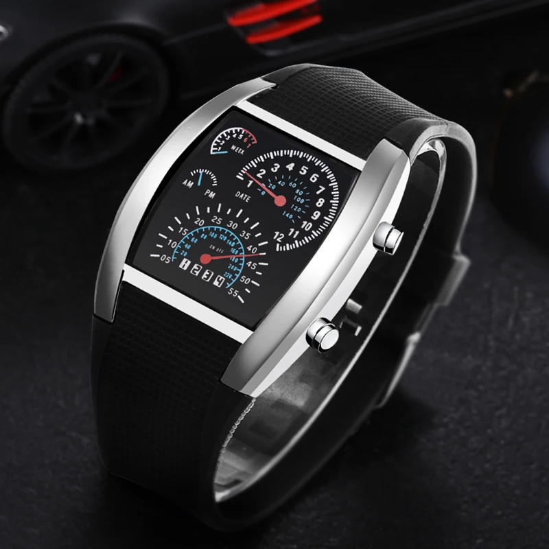 

Fashion Men's Watch Unique LED Digital Watch Men Watch Electronic Sport Watches Men Rubber Band Clock montre homme reloj hombre