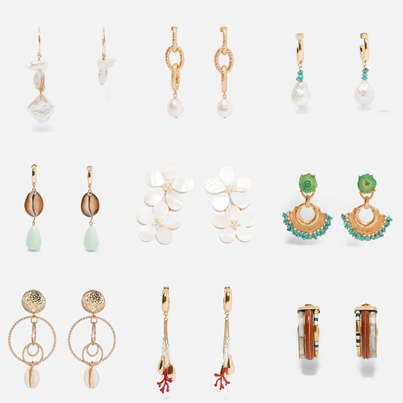 

JUJIA New za Pendant Dangle Earrings 2019 For Women Irregular Pearl Shell Drop Earring Gold Color Fashion Jewelry