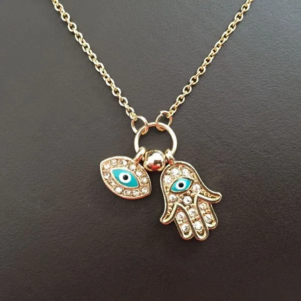 New Fashion Gold Silver Turkey Blue Eye Hamsa Hand Fatima Palm Necklac For Women Jewelry Wholesale Good Luck Chain Necklace - Окраска металла: 2