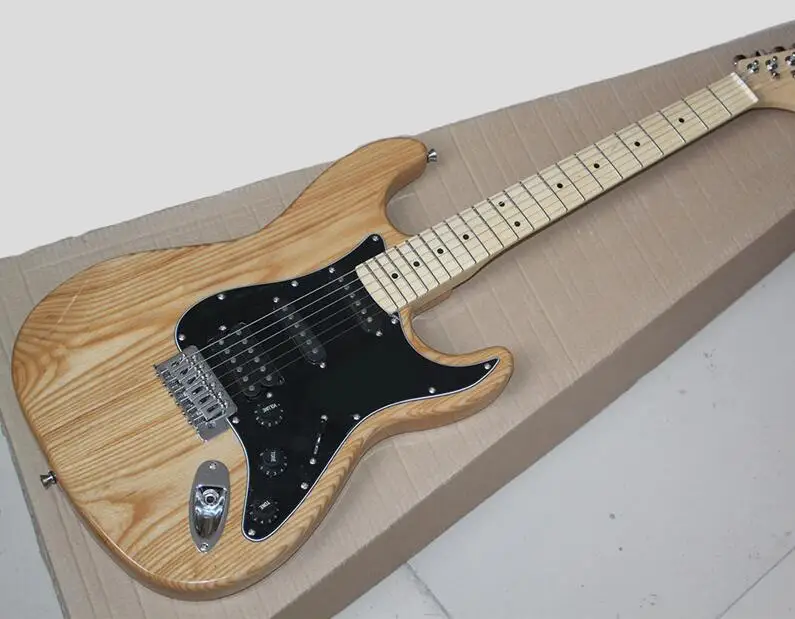 

Natural wood Color Electric Guitar with ASH body black Pickguard,maple Fretboard,offer customized as you request free shipping