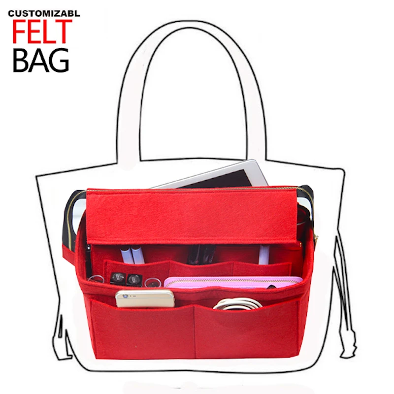 Us 23 22 10 Off Customizable Felt Purse Organizer Bag In Insert Tote Handbag W Top Zipper Detachable Zip Pocket Sdy Neverfull