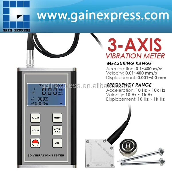 Digital Vibration Meter 3-Axis Piezoelectric Accelerometer Sensor Measures Periodic Motion Displacement Velocity Acceleration