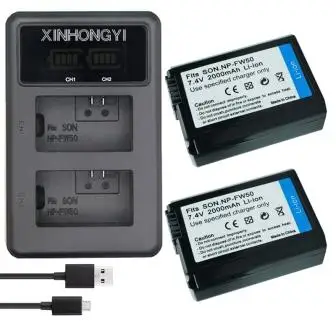2P-FW50BatteryAndCh 2000 мА/ч, NP-FW50 NP FW50 Батарея+ светодиодный USB двойной Зарядное устройство для sony Alpha a6500 a6300 a7 7R a7R a7R II a7II NEX-3 NEX-3N NEX-5 - Цвет: 2P-FW50BatteryAndCh