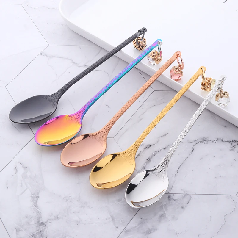 

10PCS 18/10 Stainless Steel Creative Earring Spoon Court Style Coffee Spoon Exquisite Handle Shape Pudding Yogurt Mini-Spoon HOT