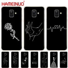Arte linha branca beijo amor coração flor rosa menina capa de telefone para samsung galaxy j4 j6 a9 a7 2018 a6 a8 2018 plus j7 duo(China)