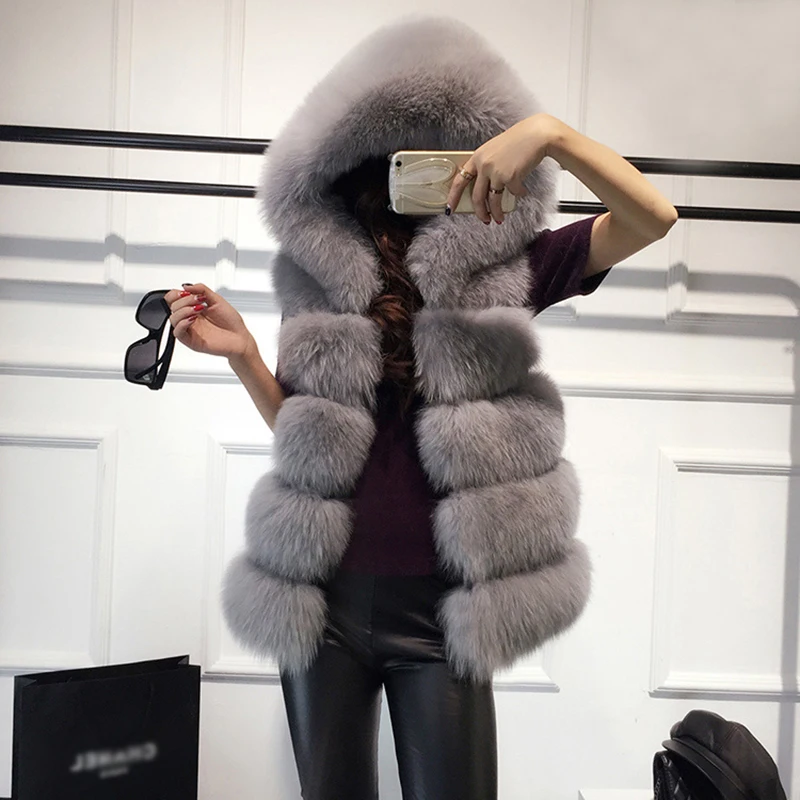 2018 Faux Fur Coat Winter Women Casual Hoodies Warm Slim Sleeveless Faux Fox Fur Vest Winter Jacket Coat Women Casaco Feminino