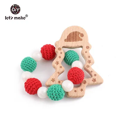 Let's Make/1 шт., Органическая деревянная подвеска в виде ушей кролика, деревянная погремушка, браслет для рождественской елки, детский прорезыватель, подарок на Рождество и год для ребенка - Цвет: bracelet