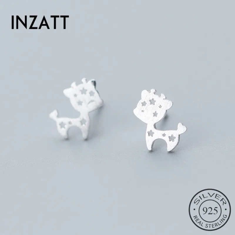 INZATT Personality Lovely hollow Star Cat Cute Animal Stud Earrings Charm 925 Sterling Silver For Women Fine Jewelry Party Gift