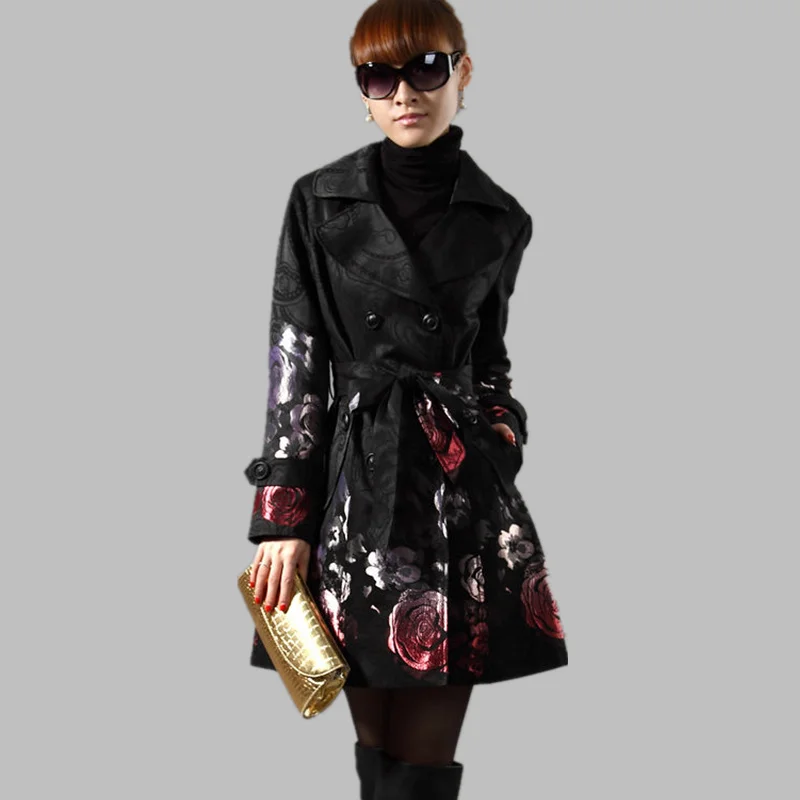 2022 Spring Autumn Floral Long Trench 