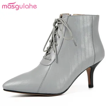 

Masgulahe office lady ankle boots queen style woman shoes genuine leather boots thin high heels pointed toe autumn winter boots