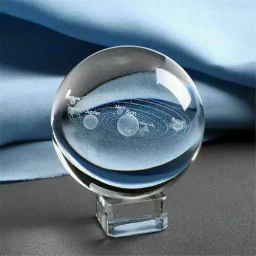 

Engraved Solar System Ball 3D Miniature Planets Model Sphere Crystal Ball + Base