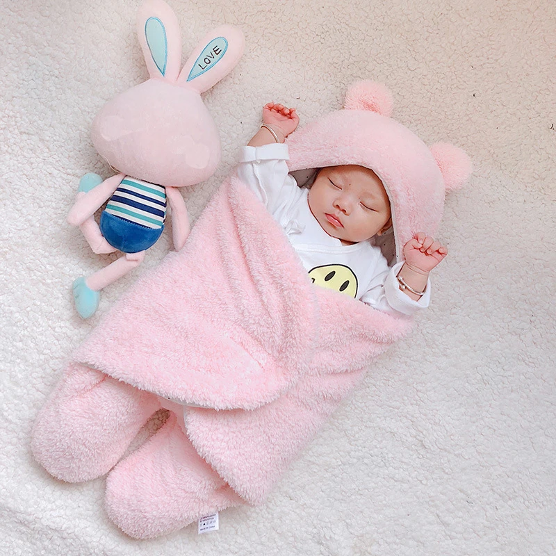 

0-6month whiter Baby blanket wrap double layer fleece baby swaddle bebe envelope sleeping bag for newborns baby bedding blanket