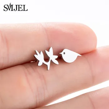 

SMJEL New Fashion Wild Bird Earrings for Women Vintage Cute Animal Bird Plant Stud Earrings Asymmetric Pendientes