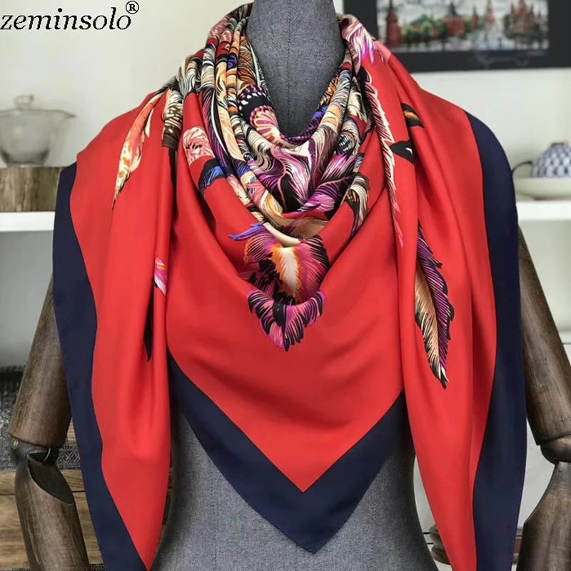 Poncho Silk Scarf Women Luxury Brand Foulard Hijab Square Scarves Fashion Printed Wraps Bandana Large Shawls Stoles 130*130cm