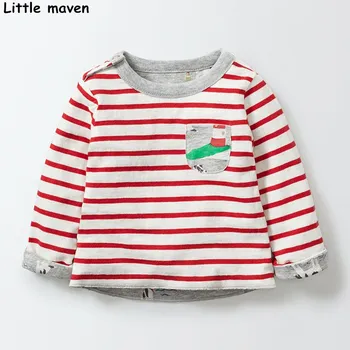 

Little maven children brand baby boy clothes 2017 autumn new boys cotton long sleeve red striped pocket t shirt 50889