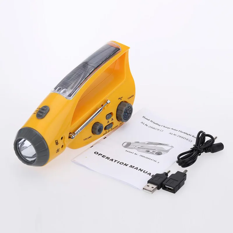 Portable Hand Crank Flashlight Led Lighting Emergency Solar Power LED Torches Multifunction Camping Flashlight with FM AM Radio (4)