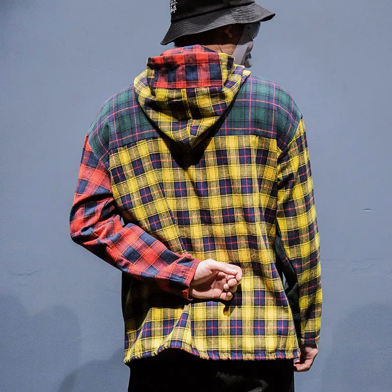 Patchwork Pullover Plaid Long Sleeve Hoodies Shirts 3