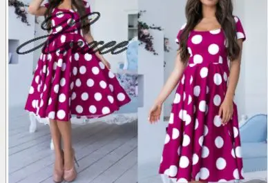 

Bohemian printing Dot summer womens Ruffle pleated floral short Sweet Short Sleeve Dot Polka Print High Waist Ruffled Dress