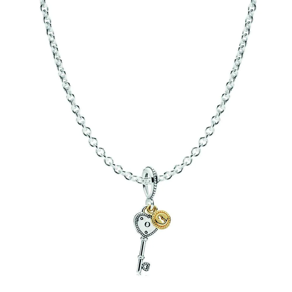 

ROBOL Book Di 100% 925 Sterling Silver Key To My Heart Necklace Gift Set fit charm original Necklace Women jewelry A Set