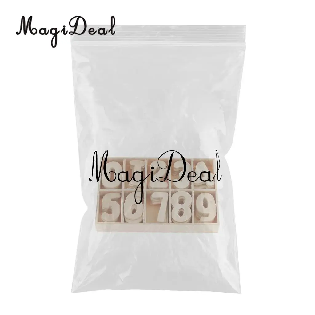 Complete 0-9 Wood Wooden Numbers Craft Home Decoration Wedding Birthday Figurines Miniatures with Storage Tray Kids Learning Toy