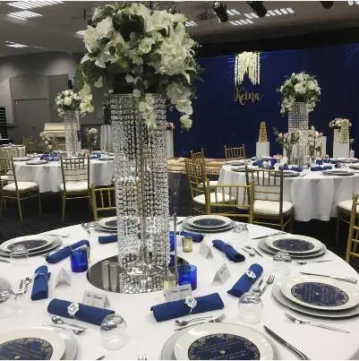 

Wedding Decoration Centerpiece Sliver Wedding Table Flower Stand Center Pieces with The Acrylic Bead Strands