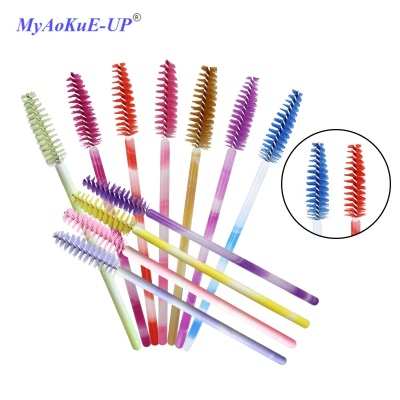 

200pcs/lot Colorful Handle Disposable Mascara Wands Applicator Lashes Nylon Makeup Brushes Eyelash Extension