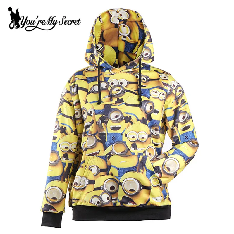 

[You're My Secret] Autumn Winter New Lovely Minions Cartoon Digital Print Women Hooded Sweatshirt Long-Sleeve O-Neck Sudaderas