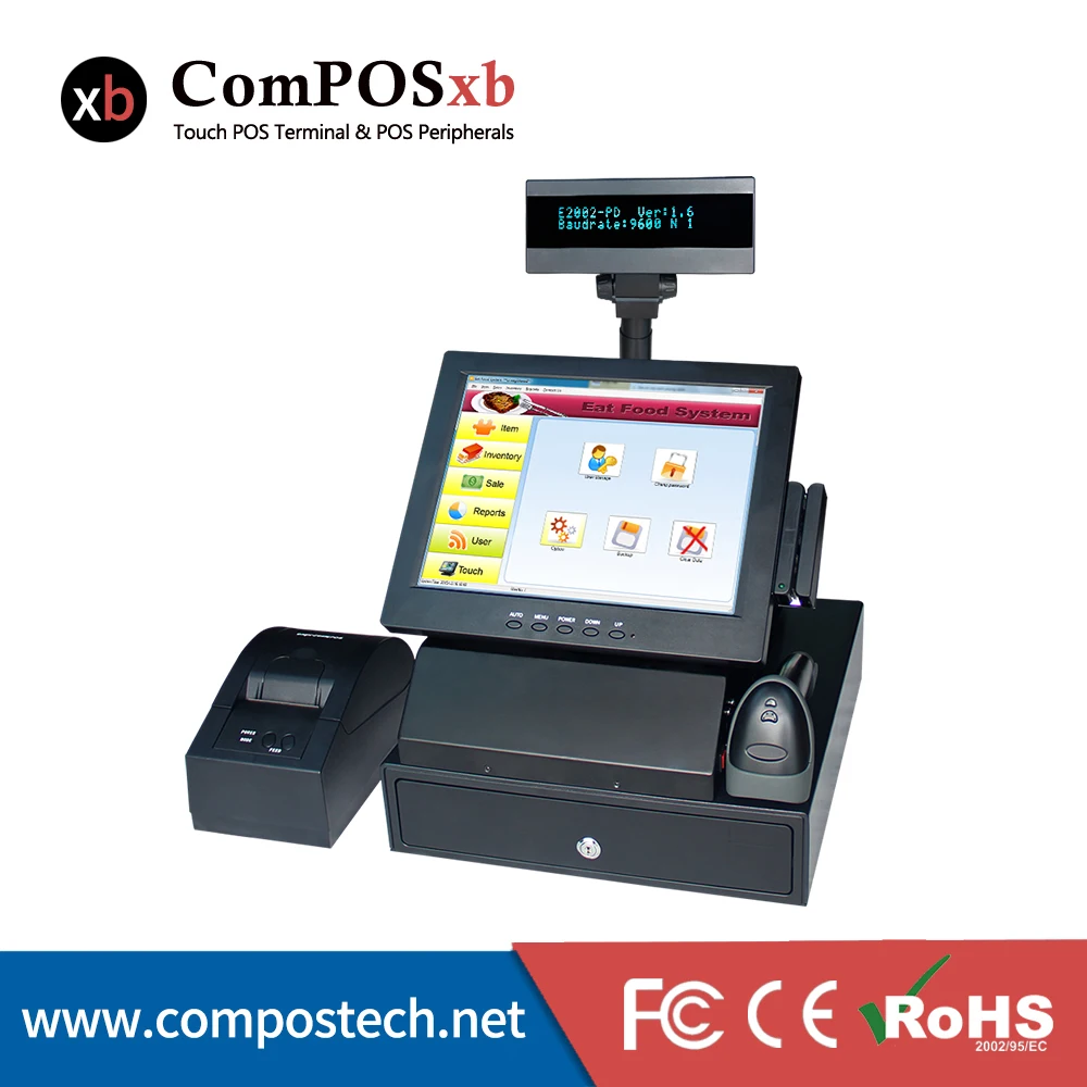 

Free shipping 12 inch shop all in one pos machine restaurant epos system pos terminal with win7 test version OS