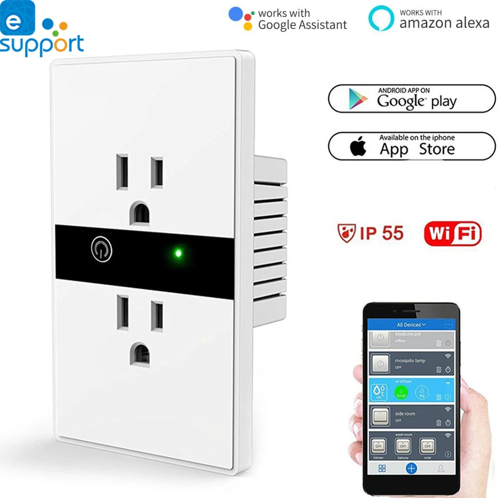 

Timethinker Ewelink APP Smart WiFi Socket In-Wall Plug US Power Outlets 110V Timer for Alexa Google Home Wireless Voice Control