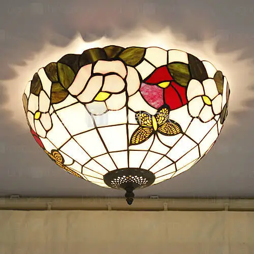 16 Inch Tiffany Style Stained Gl Ceiling Lights Flower Pattern 16 Inch Tiffany Style Stained Gl Ceiling Lights Flower Pattern Flush Mount Handmade Lampshade The Kitchen