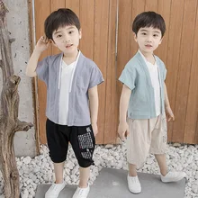 Древнекитайская Одежда для мальчиков национальный костюм Hanfu детский летний комплект династии Тан танцевальные костюмы сценическая одежда DQS1934