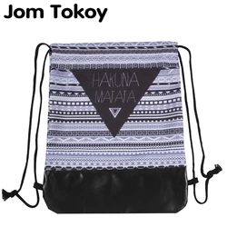 Jom Tokoy 2018 Nueva Escuela de Impresión en 3D Mochila con Cordón Patrón Matata de Hakuna Mujeres Bolsas con Cordón Jom Tokoy 2018 Nueva Escuela de Impresión en 3D Mochila con Cordón Patrón Matata de Hakuna Mujeres Bolsas con Cordón