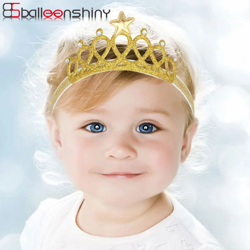 

BalleenShiny Glitter Crown Headband Baby Newborn Birthday Photography Props Child Kids Gift Hair Accessories Elastic Hair Band