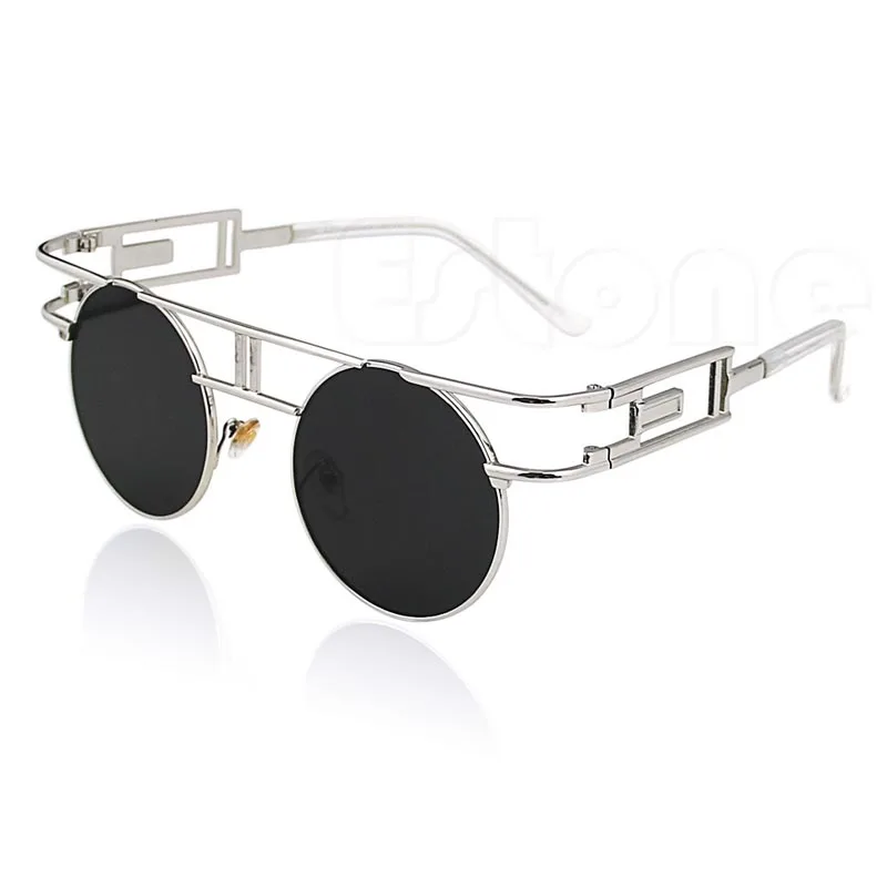 

Mens Womens Retro Steampunk Round Metal Frame Mirrored Lens Glasses Sunglasses