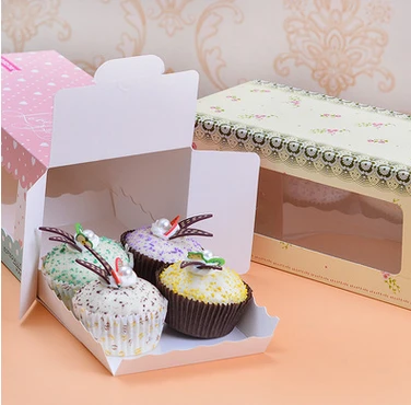 

Free Shipping 200pcs Square Muffin Cupcake Packaging Kraft Paper Box wih PVC window