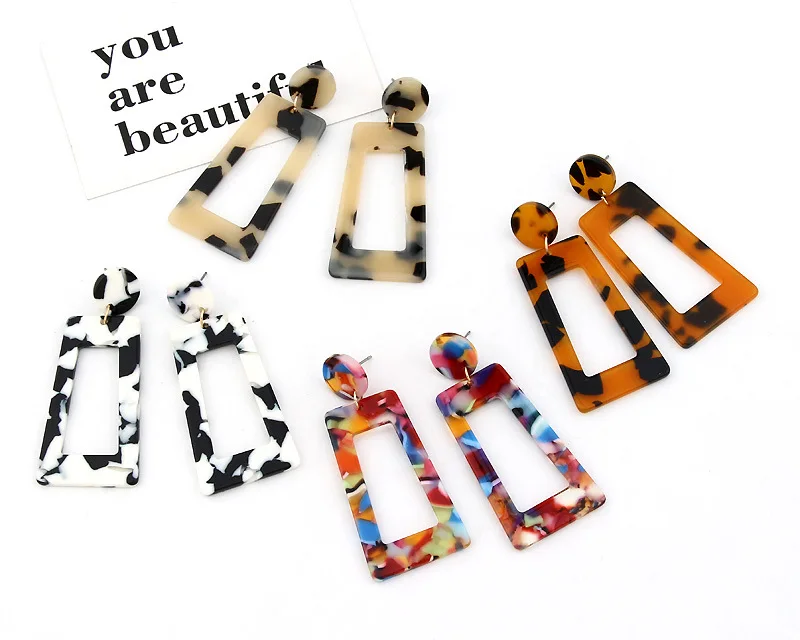 Personality 2019 Trapezoid Large Long Acrylic Acetate Drop Earrings For Women Rectangle Tortoiseshell Earring Za Jewelry