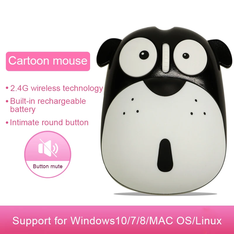 Беспроводная Бесшумная мышь с мультяшной собакой, перезаряжаемая мини-мышь, милая игровая оптическая офисная USB компьютерная мышь для детей, подарок для ноутбука xiaomi
