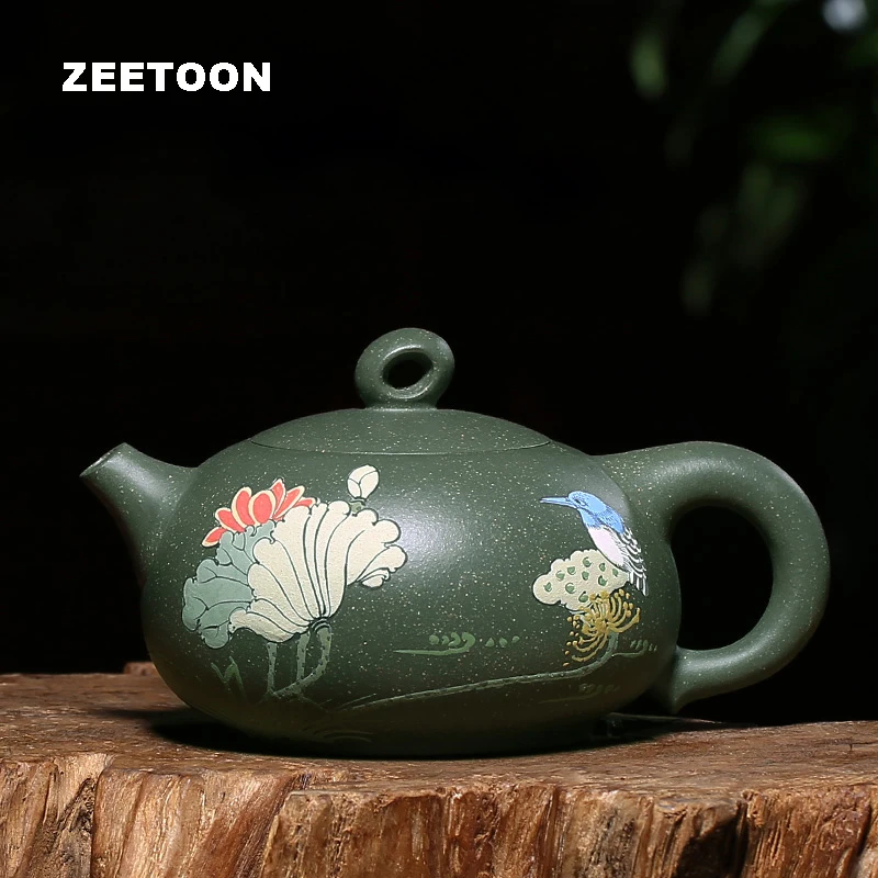 

250ml Authentic Yixing Teapot Chinese Healthy Purple Clay Master Handmade Kung Fu Tea Set Green Mud Hand Painted Lotus Moon Pot