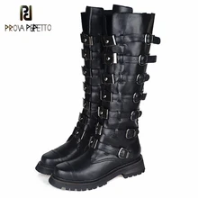 Prova Perfetto/ г.; красивые сапоги до колена в британском стиле; женские классические сапоги с металлической пряжкой; зимняя женская обувь из коровьей кожи