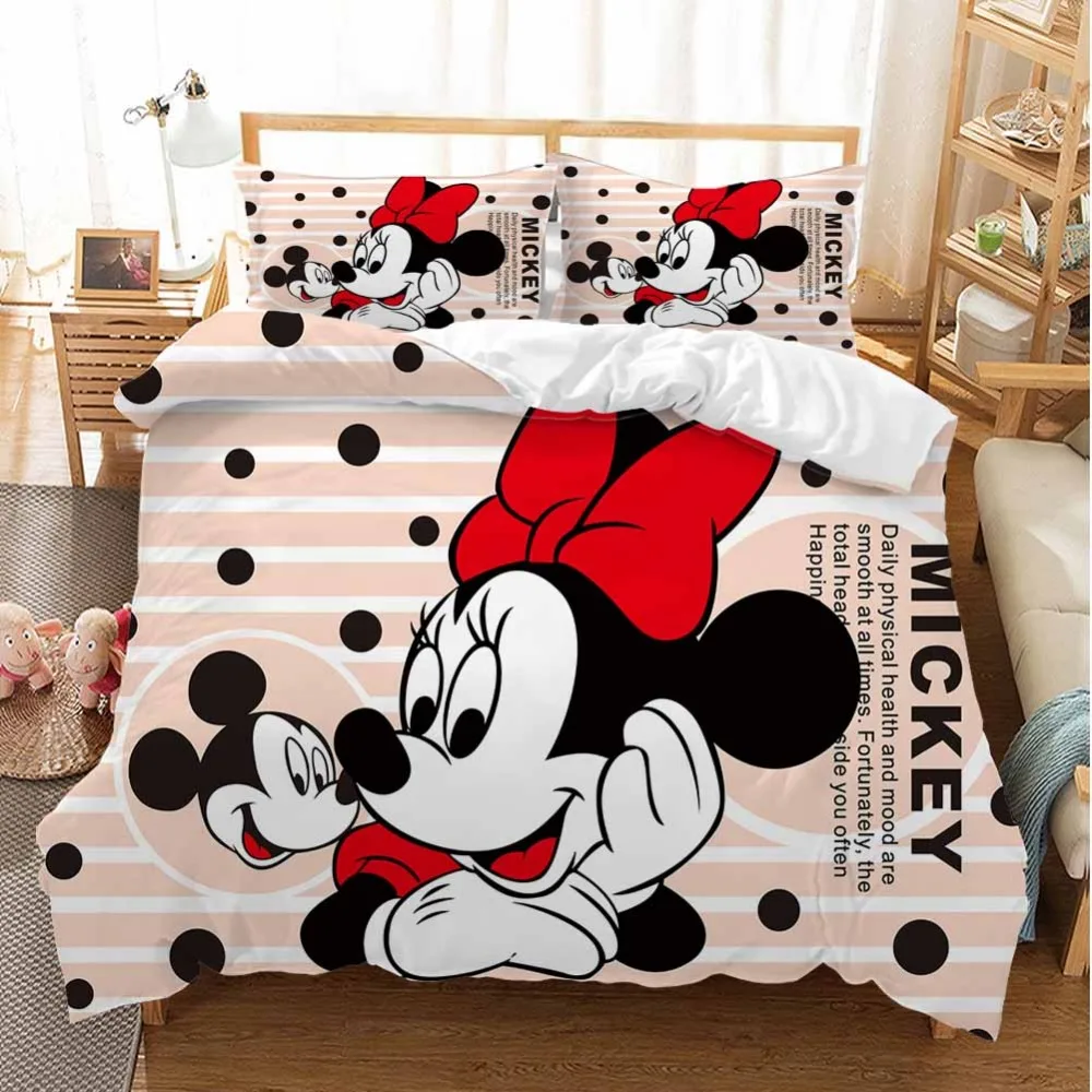 Sweet Pink Minnie Mickey Mouse Quilt Cover Bedding Sets Single