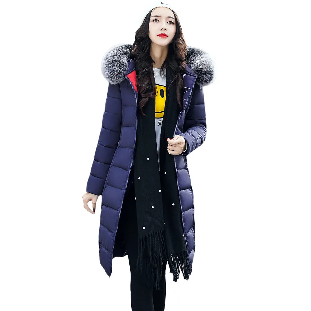 Feitong Winter Jackets Big Fur Collar Women Fur Hooded