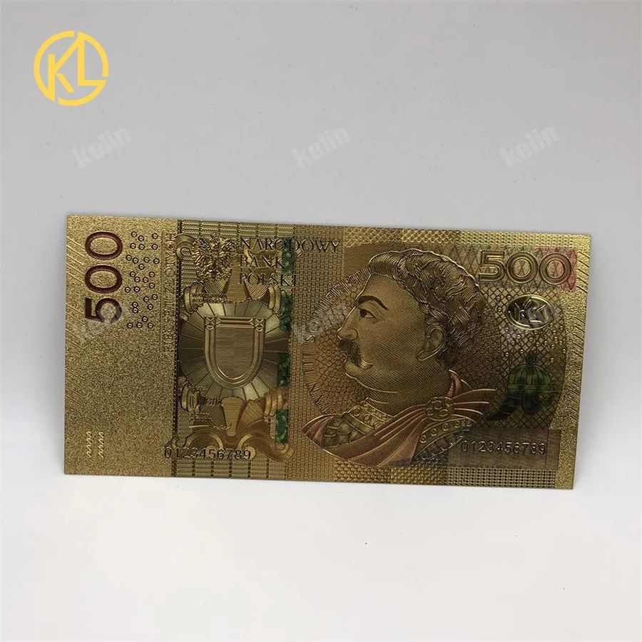

Hot 1pc 2017 COLORED Poland Currency designed 24K gold plated Banknote 500 PLN for Bank souvenir gifts